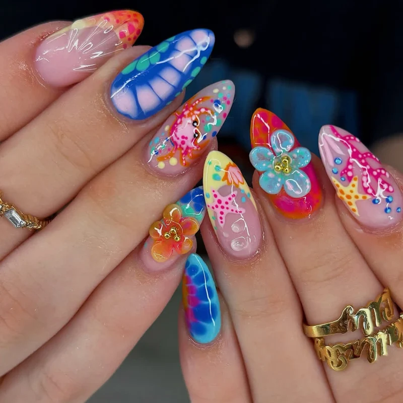 Bunte Künstlerische 3D Nagelkunst Verlängerungen Karnz