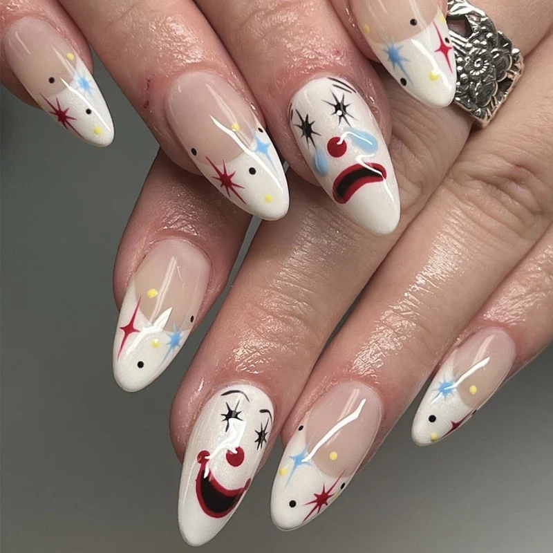Künstlerisch Clown-Themen Stiletto Nagelkunst Karnz