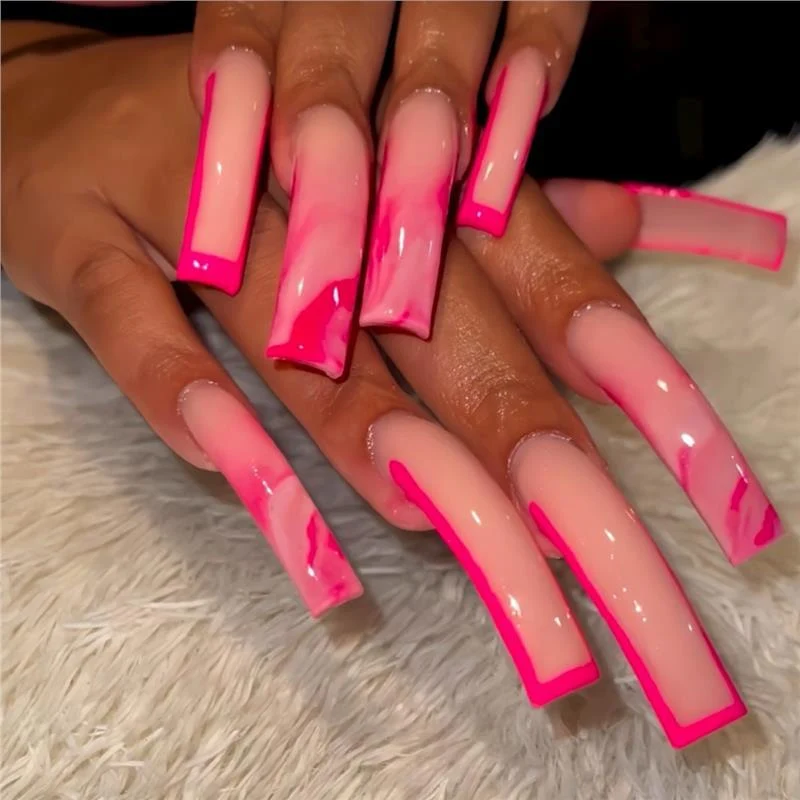 Lange Marmor Effekt Acryl Nagelverlängerungen Karnz