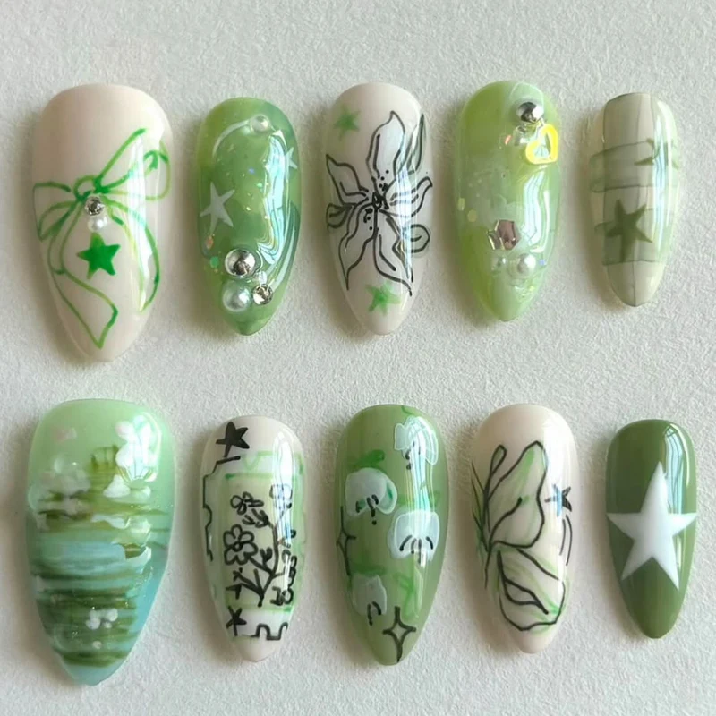 Künstlerische grüne Nagelverbesserungen Karnz