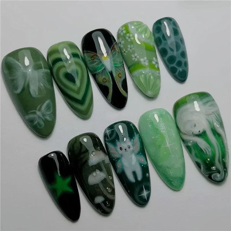Künstlerische grüne Acryl-Nagelverstärkungen Karnz