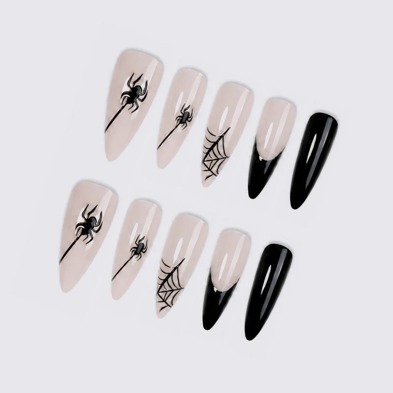 Kreatives Kunstnagelset mit Spinnen- und Spinnennetzdesign Karnz