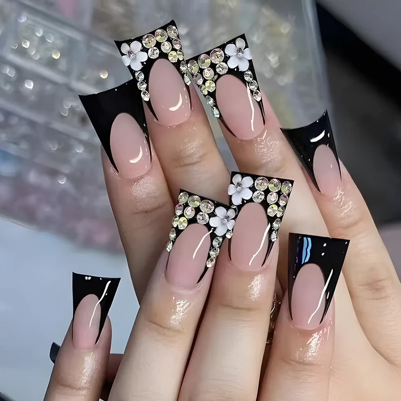 Stiletto Glitter-beschichtete Press-On Nägel Karnz