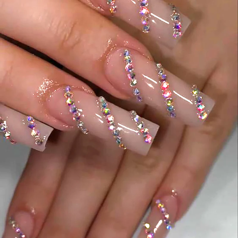 Rhinestone Verziert Lange Akrylnägel zum Aufkleben Karnz