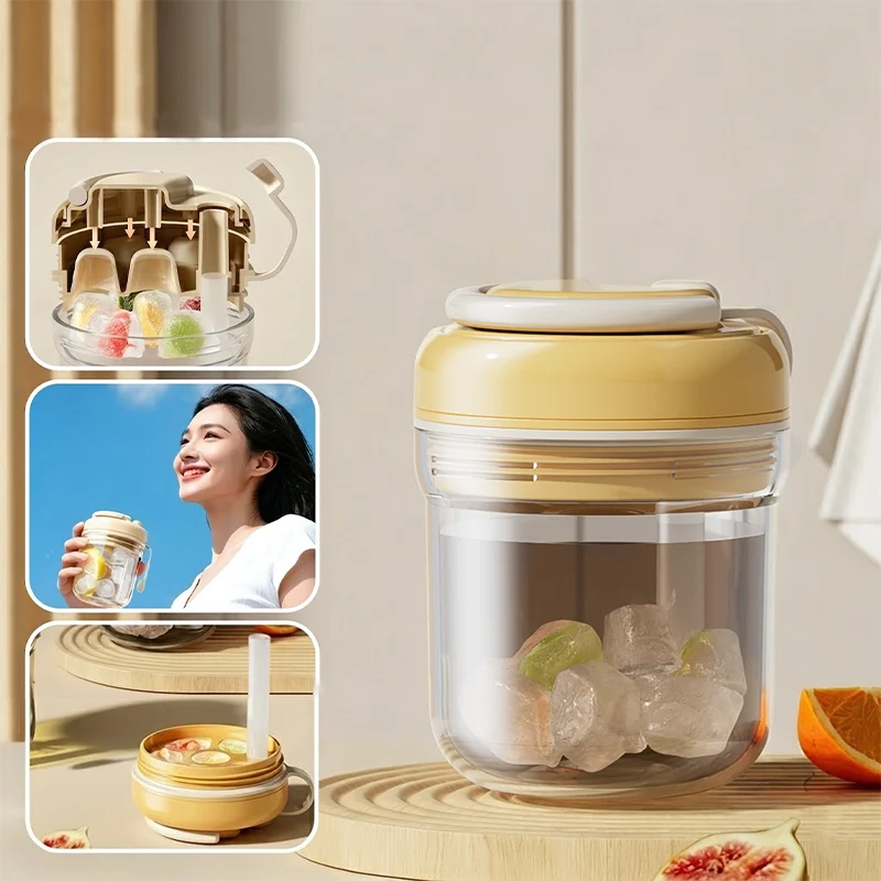 Eiswürfelbecher mit Silikonform & Trinkhalm | 3-in-1 Eiswürfelform, Trinkbecher & To-Go-Becher | Auslaufsicher