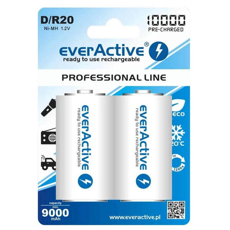2x R20 D 10000mAh Wiederaufladbare everActive Professional