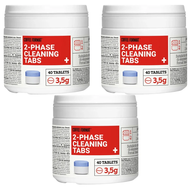 Reinigungstabletten für die Espressomaschine, 2-Phase Cleaning TABS+ 40 x 3,5 g Coffee Format, 3 Packungen