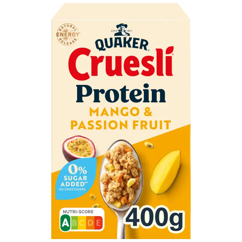Quaker Cruesli protein mango & passionfruit