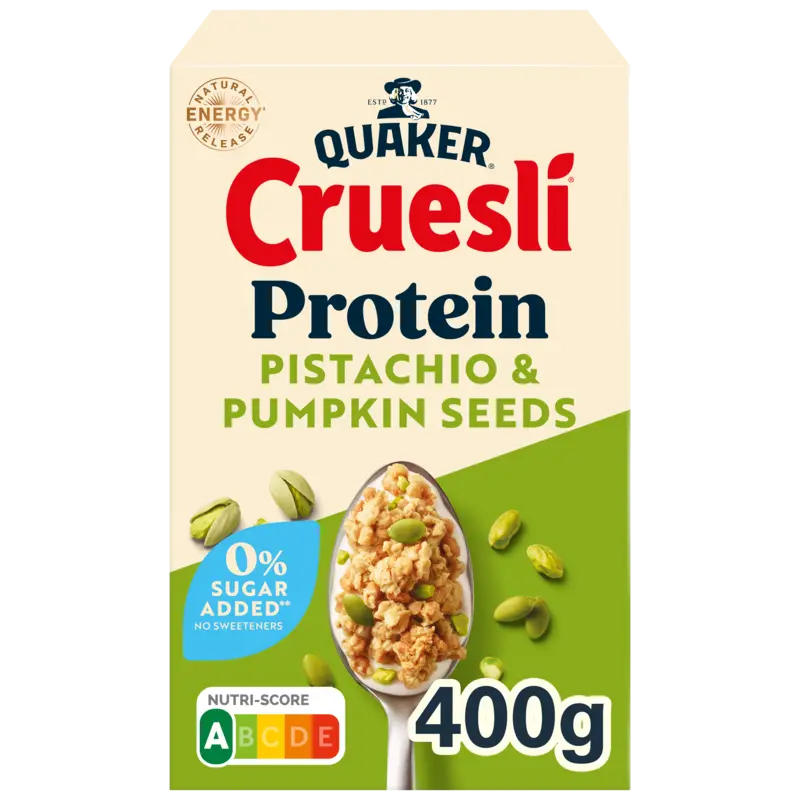 Quaker Cruesli proteine pistachio pumpkin seeds