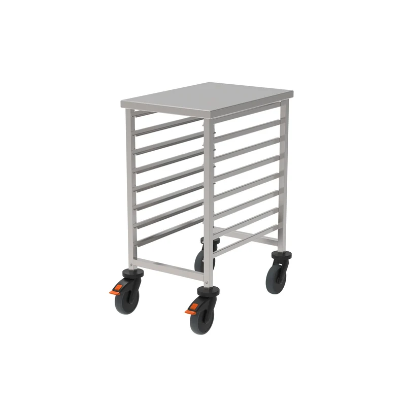 Rieber GN-Regalwagen für GN 1/1 in niedriger Ausführung mit Abweiserrollen