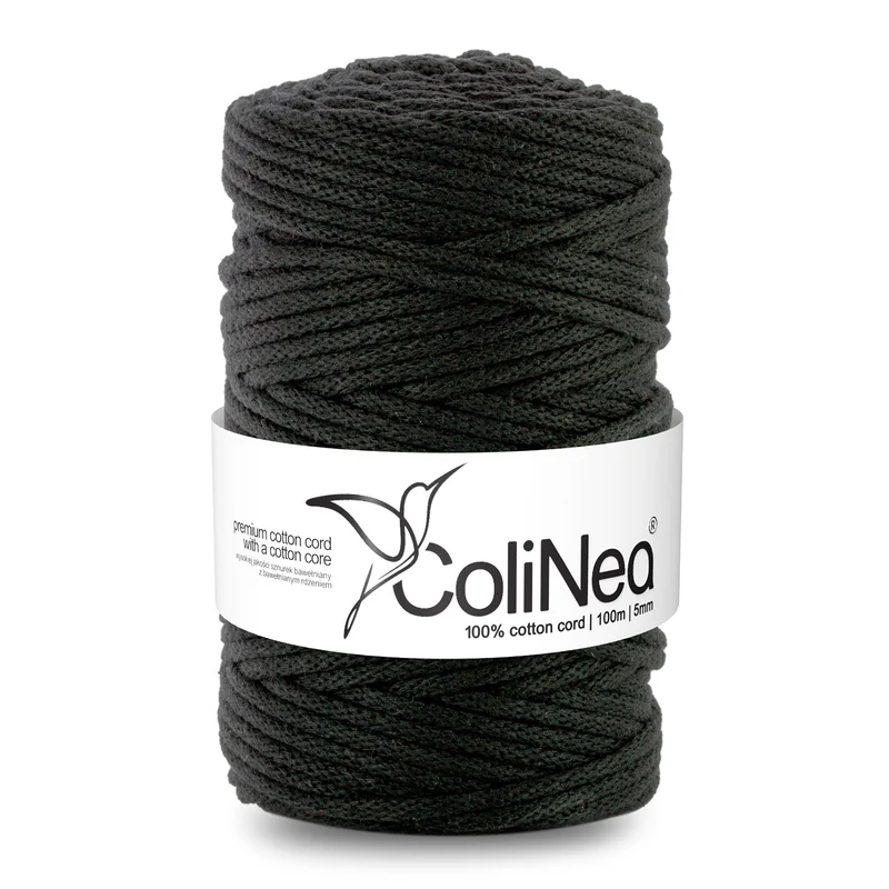 ColiNea, Baumwollkordel mit Baumwollkern, geflochten, 5mm, 100m, schwarz