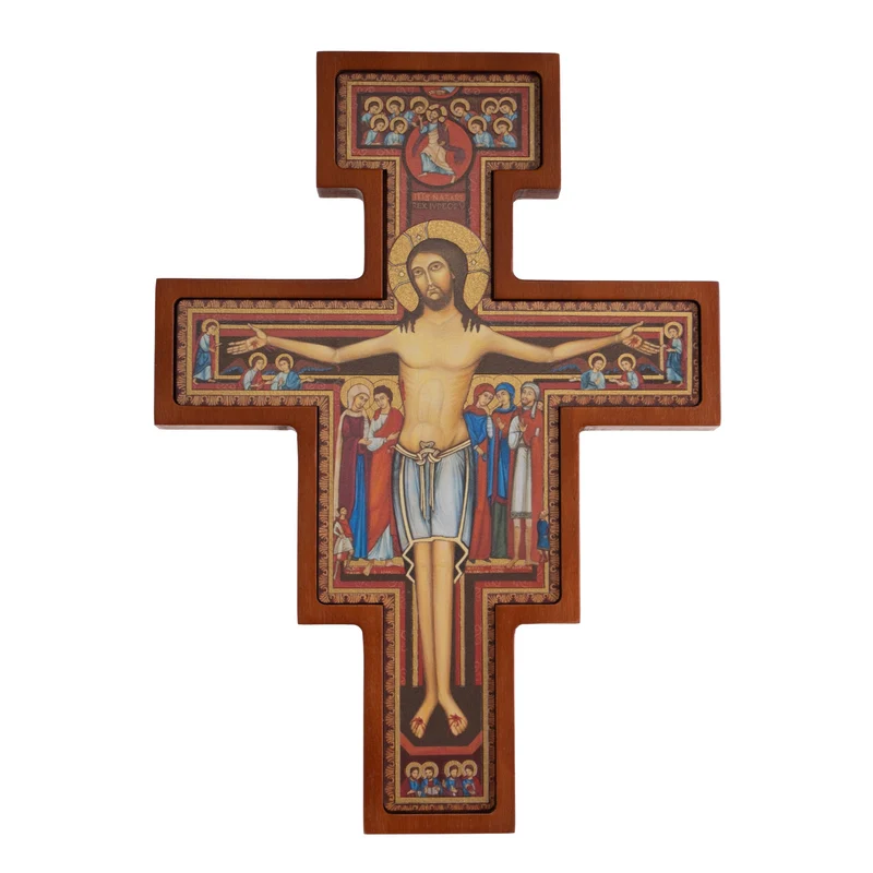 Holzkreuz aus San Damiano Franziskus Kreuz Braun 14x10x1,8cm
