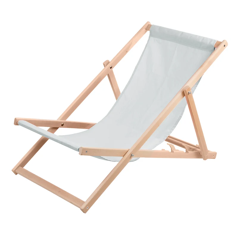 Liegestuhl aus Buchholz Strandstuhl Sonnenliege Gartenliege für Strand, Garten, Balkon und Terrasse Liege Klappbar Hellgrau