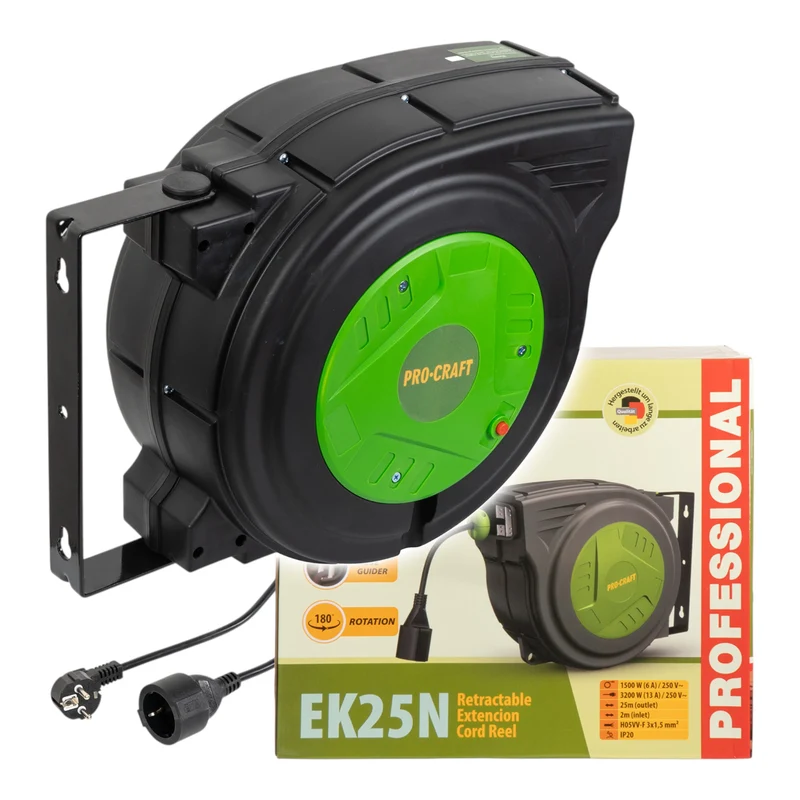 Procraft EK25N Selbsteinziehendes Verlängerungskabel 25 m