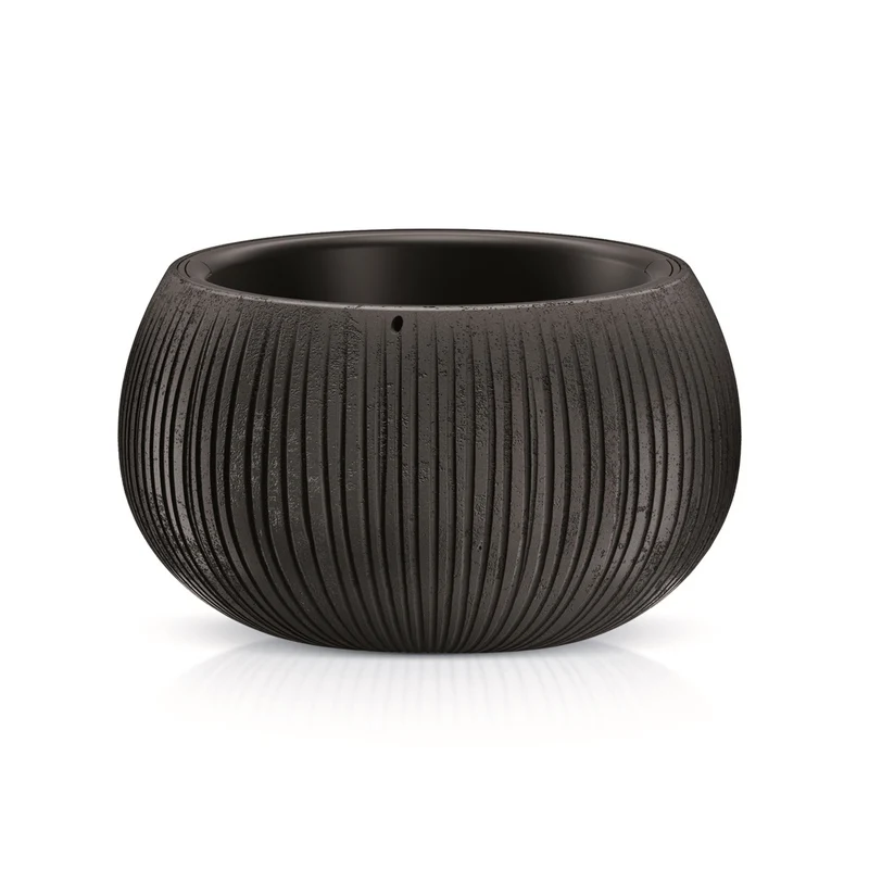 Beton Bowl Blumentopf Pflanzkübel Beton-Design 2 in 1 inkl. Pflanztopf Kunststoff Rund (370mm, Schwarzer Beton)