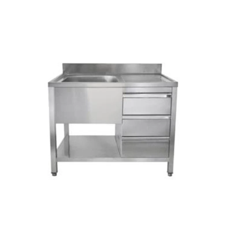 Spültisch mit Schubladenblock, 1 Becken links, Bautiefe 600 mm – 1600x600x850 mm